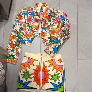 Colorful Starburst Jacket and Skirt Set